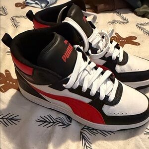 Puma High-Top Sneakers in Black, White, and Red